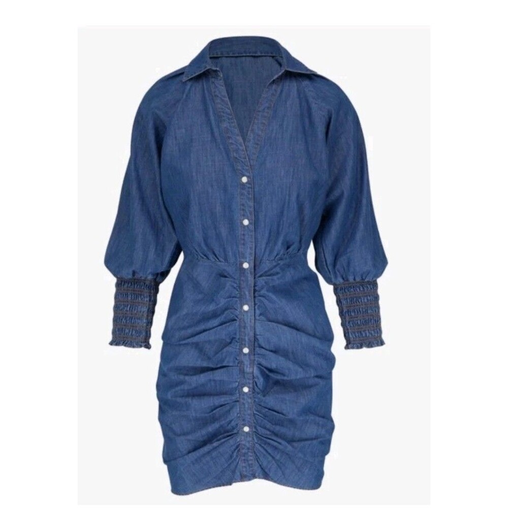 Veronica Beard Vale Blue Allie Denim Womens Ruched Chambray Shirt Dress Size 2 - Picture 2 of 8